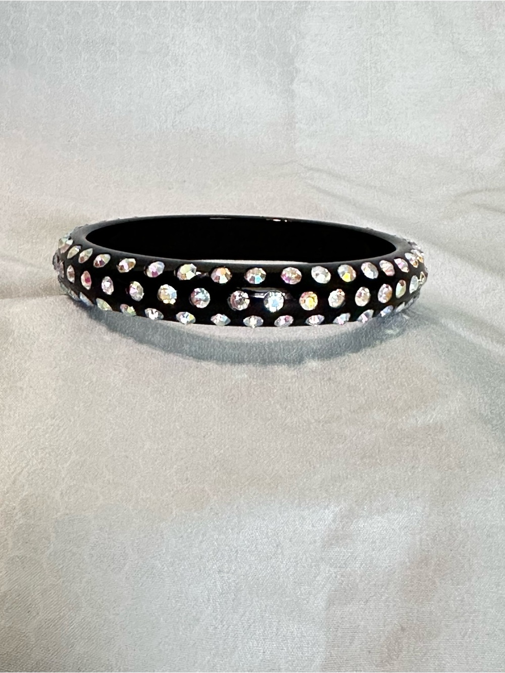 Crystal-Embellished Black Resin Bangle Bracelet